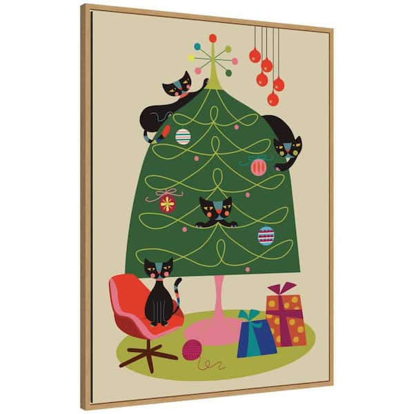Sylvie "Retro Cats And Christmas Tree" by Rachel Lee Framed Holiday Art Print 28 in. x 38 in.