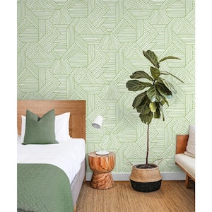 Spring Green Etched Geometric Vinyl Peel and Stick Wallpaper Roll (30.75 sq. ft.)