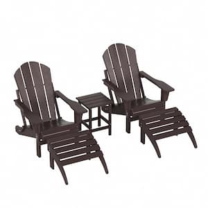 Laguna (5-Piece) Outdoor Patio Classic HDPE Folding Adirondack Chair with Ottoman and Side Table Set in Dark Brown