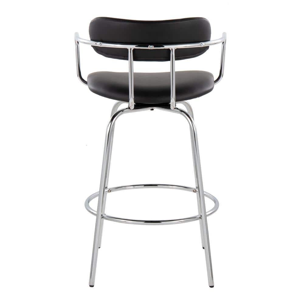 Demi 26" Black Faux Leather Swivel Counter Stools with Chrome Frame
