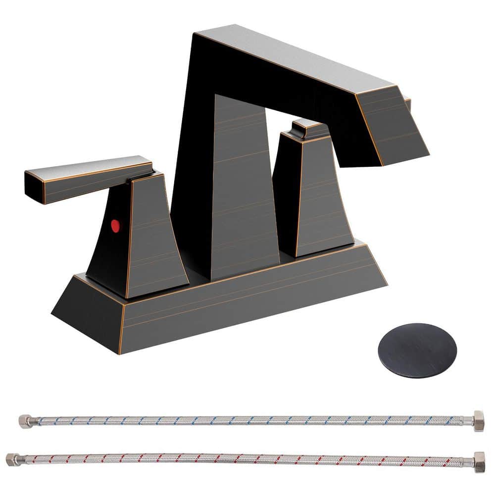4 in. Centerset Double Handle Deck Mount Bathroom Sink Faucet with Drain Kit in Oil Rubbed Bronze price history on PriceWatchPro
