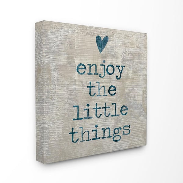 Stupell Industries 24 in. x 24 in. "Enjoy The Little Things with Heart Wood Look Typography"by Artist Jamie MacDowell Canvas Wall Art