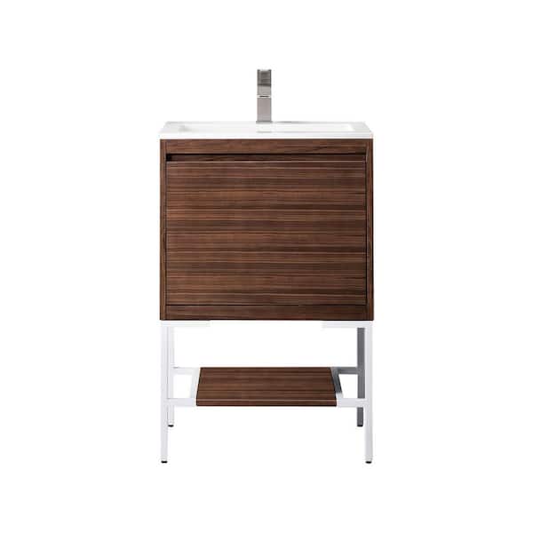 James Martin Vanities Milan 23.6 in. W x 18.1 in. D x 36 in. H Bathroom Vanity in Mid Century Walnut with Glossy White Composite Top