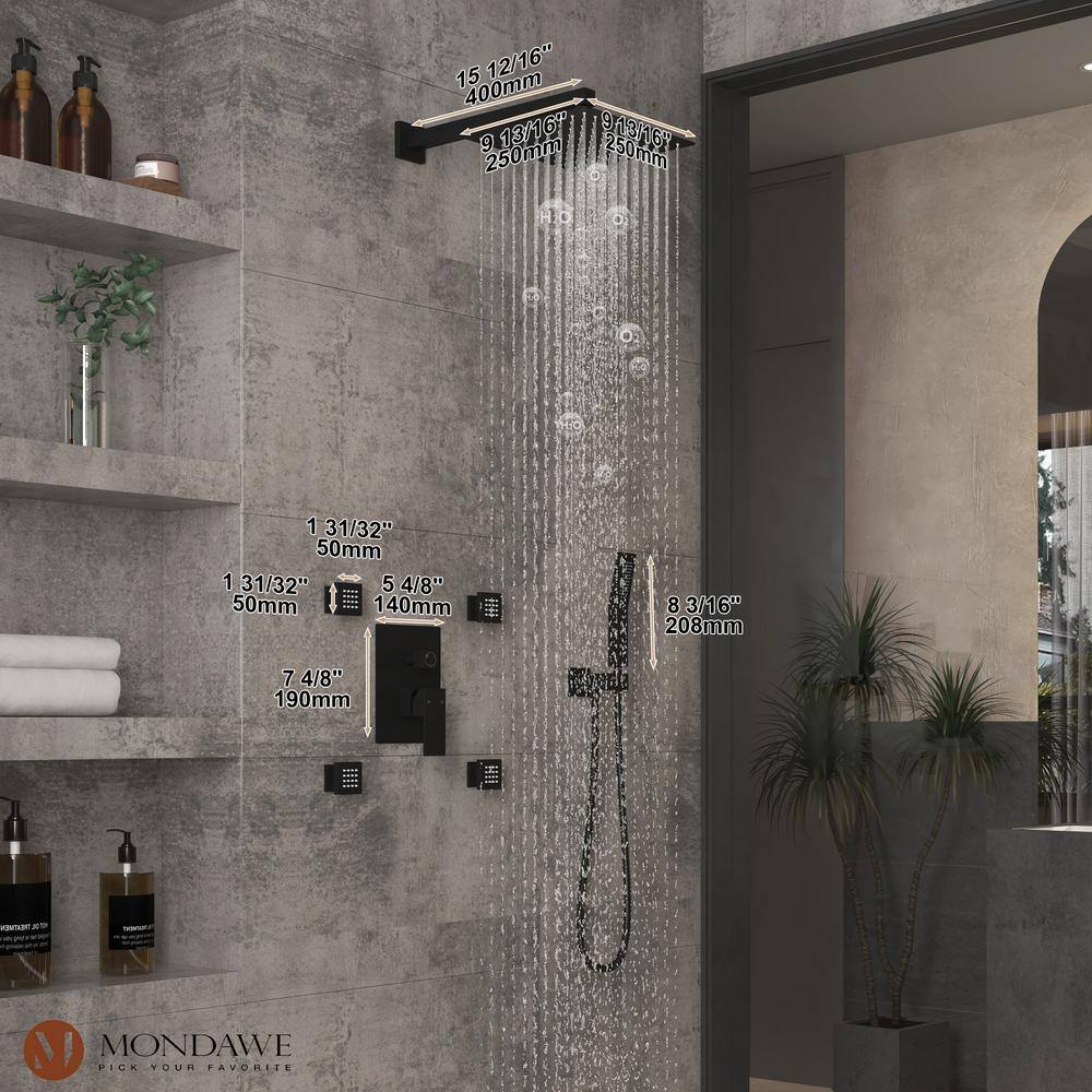 Matte Black Brass Dual Shower Head System with Handheld and Body Jets