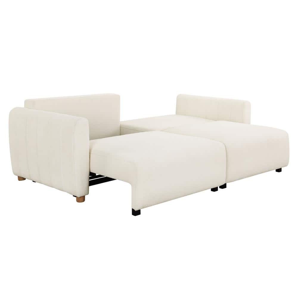 Ivory Boucle Tufted Queen Convertible Sleeper Sofa