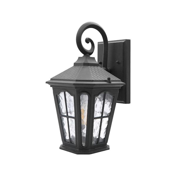 13.3 in. Black Hardwired Outdoor Wall Lantern Sconce with Water Glass, No Bulb Included