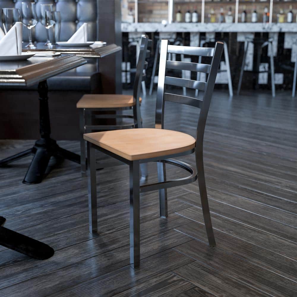 Hercules Clear Coated Ladder Back Metal Chair with Natural Wood Seat