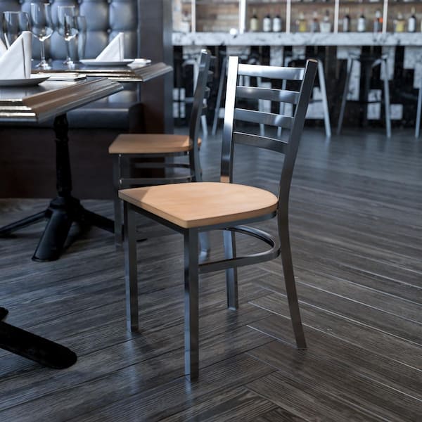 Hercules Series Clear Coated Ladder Back Metal Restaurant Chair with Natural Wood Seat