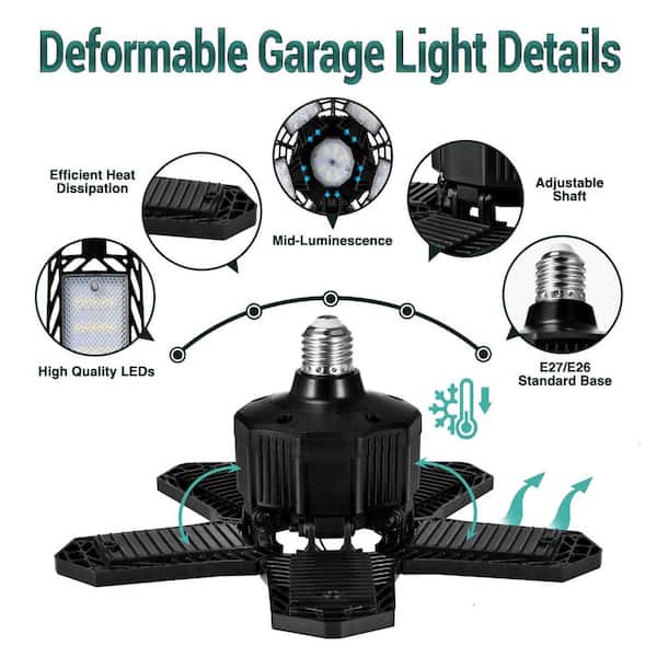 YANSUN 80-Watt Black Deformable Adjustable LED Garage Light
