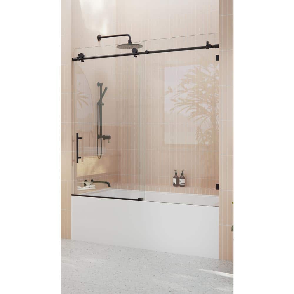 Eclipse 60" Frameless Sliding Bathtub Door in Matte Black