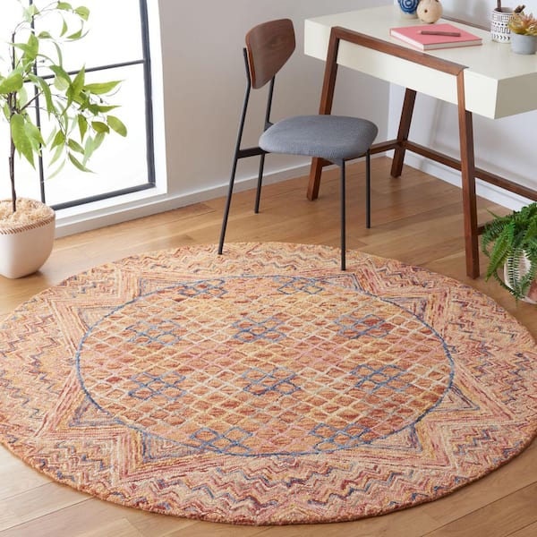 Aspen 6 ft. x 6 ft. Gold/Pink Geometric Round Rug