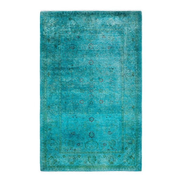 Overdyed Blue 3 ft. x 5 ft. Solid Wool Indoor Area Rug