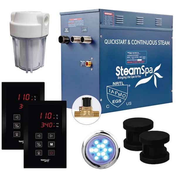 SteamSpa Royal Series 12kW Steam Bath Generator with Continuous Steam Plus Quick Start Tech and Auto Drain in Matte Black