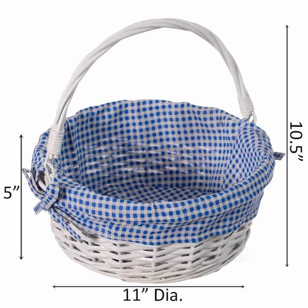 WICKERWISE Traditional White Round Willow Gift Basket with Pink and White  Gingham Liner and Sturdy Foldable Handles, Small QI004620.PK.S - The Home  Depot