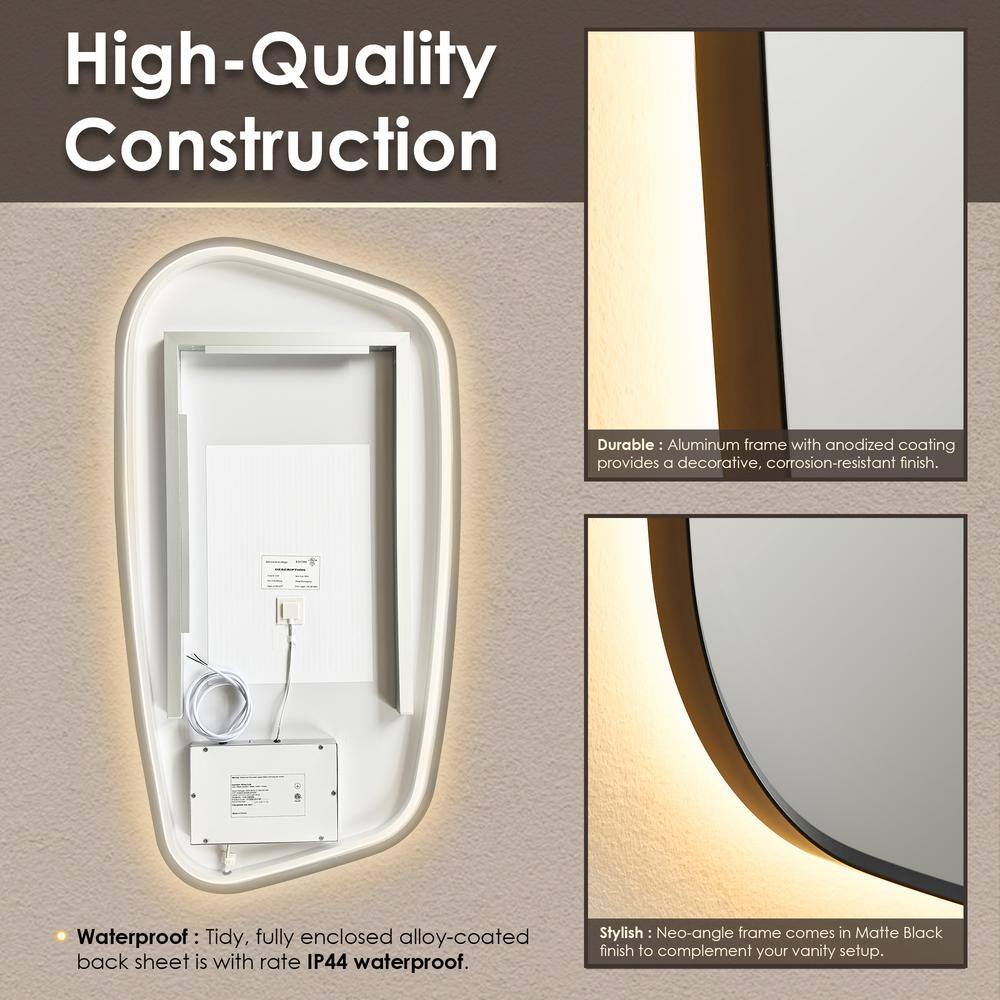 Florian 26" x 48" Black Aluminum LED Vanity Mirror