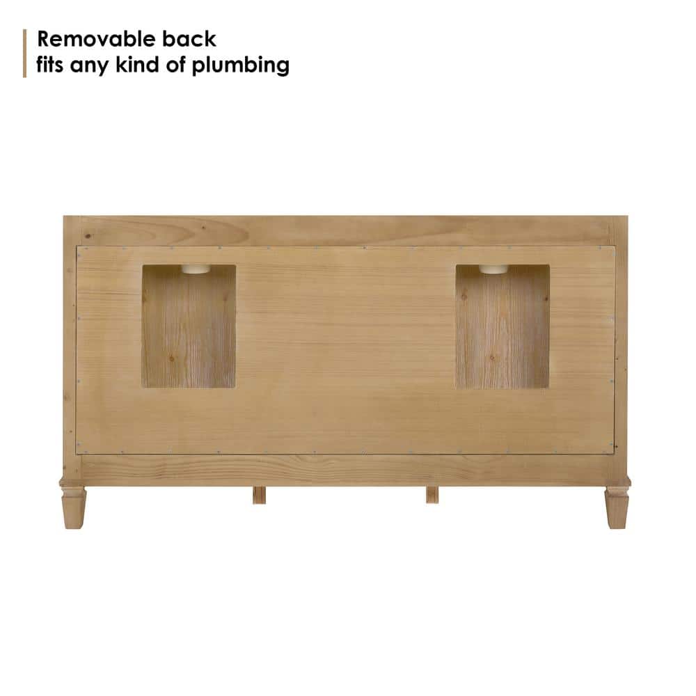 Solana 60" Weathered Fir Double Vanity Base with Rattan Accents