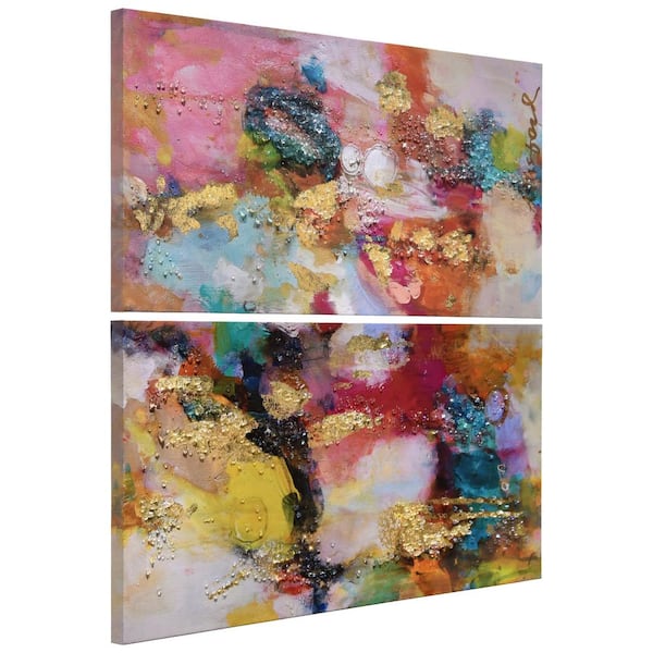 "Colorful Symphony I & II" Crystallus Epoxy Coated Wrapped Glossy Canvas Unframed Wall Art, 48 in. x 24 in.