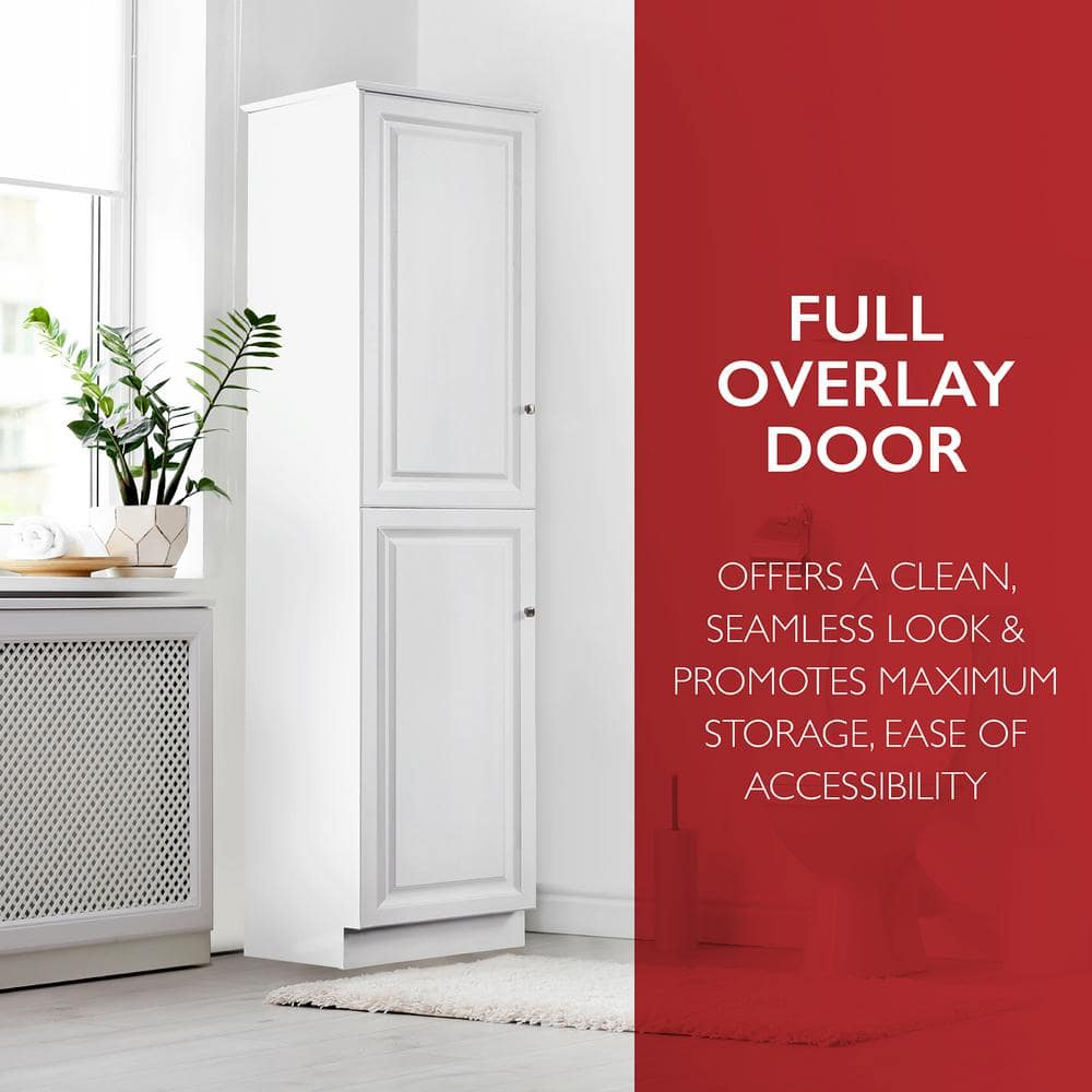 White Semi-Gloss Adjustable Shelving Bathroom Linen Cabinet