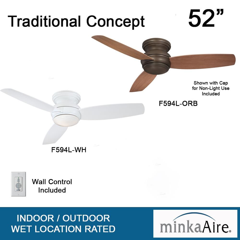 52" White Low Profile LED Ceiling Fan with Remote and Light Kit