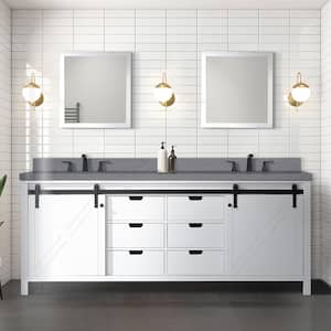 Marsyas 84 in W x 22 in D White Double Bath Vanity, Grey Quartz Countertop and 34 in Mirrors