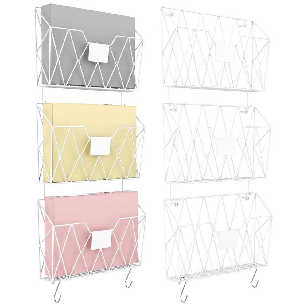 Wall Magazine Racks-White Metal Hanging File Holders with Hooks for ...