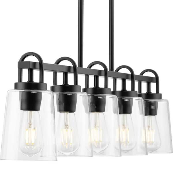 Progress Lighting Huntscroft Collection 34 in. 5-Light Matte Black Island Linear Chandelier for Bar, Kitchen and Dining Room