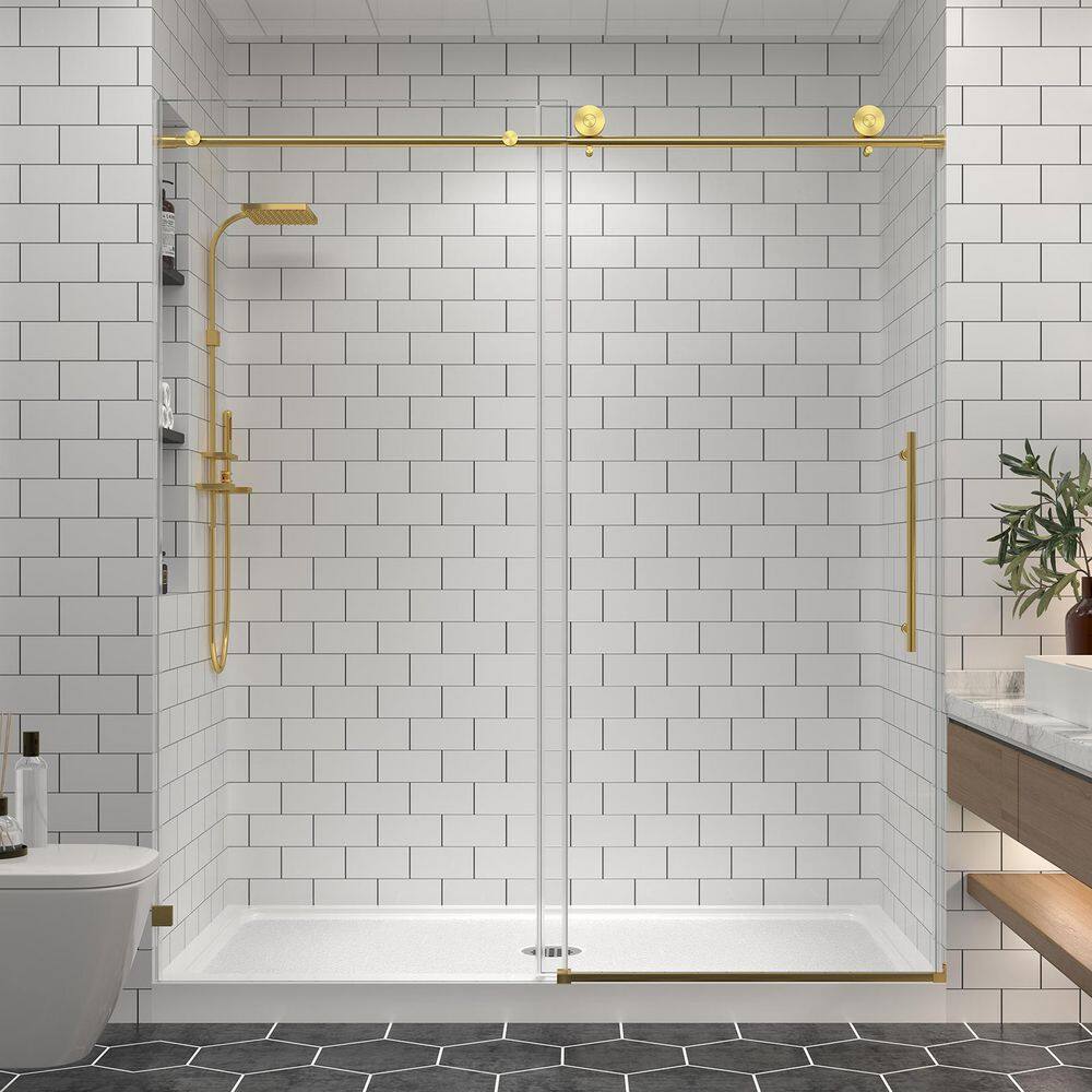 "60-65 in. W x 76 in. H Sliding Frameless Shower Door in Oil Rubbed Bronze with 5/16"" Tempered Clear Glass" price history on PriceWatchPro