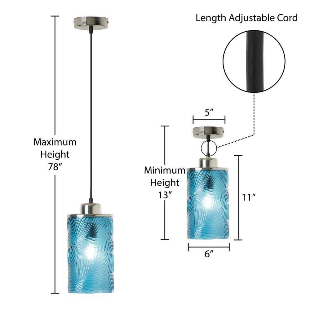 Aimee Blue Glass Cylinder Pendant Lamp with Palm Leaf Texture