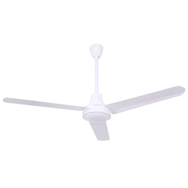 Industrial DC 48 in. Indoor White Downrod Ceiling Fan with Wall Control Included