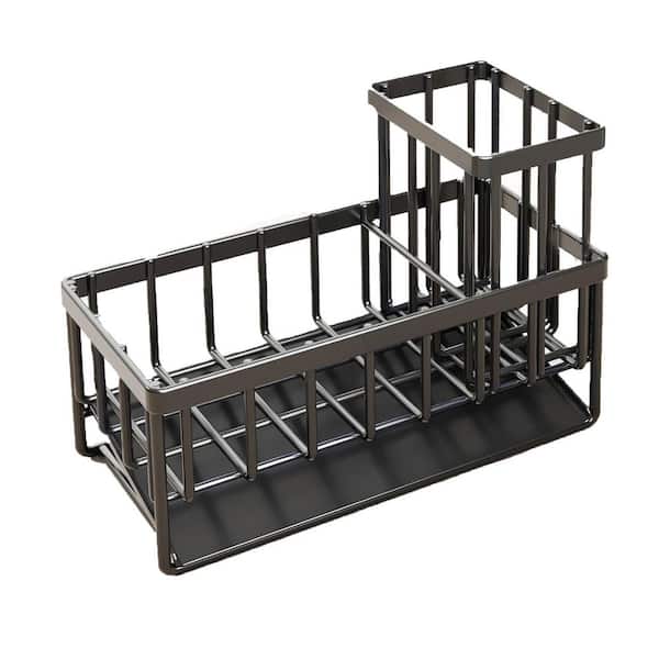 Black Stainless Steel Kitchen Sink Caddy Organizer with Auto Drainage Sponge and Brush Holder for Storage