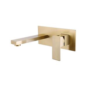 Waterfall Single-Handle Wall Mount Bathroom Faucet with Deck Plate in Brushed Gold