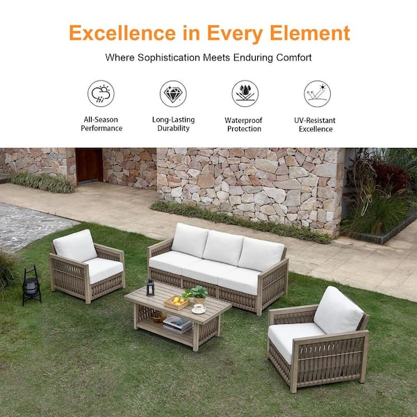 CikaCika Brown 4-Piece Woven Rope Aluminum Outdoor Patio
