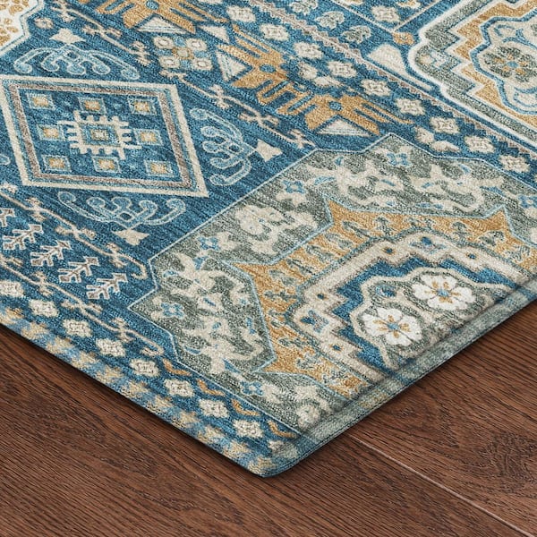 Mayfield Premium Machine Washable Abstract AMF2525 Teal 10 ft. x 14 ft. Area Rug