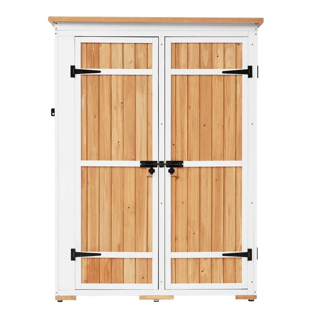 5.4 ft. x 4.1 ft. Outdoor Natural Wood Storage Shed with Waterproof Roof, 4 Lockable Doors and Shelves (20 sq. ft.) price history on PriceWatchPro