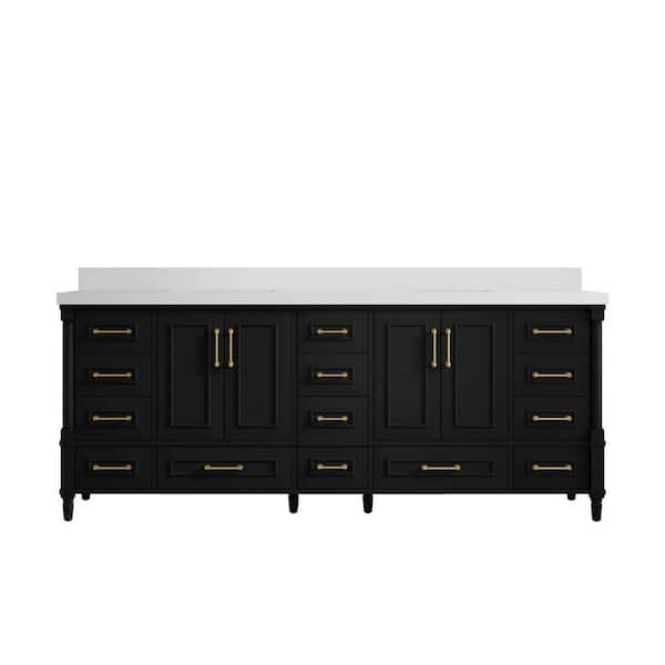 Willow Collections Hudson 84 in. W x 22 in. D x 36 in. H Double Sink Bath Vanity in Black with 2 in. White Quartz Top