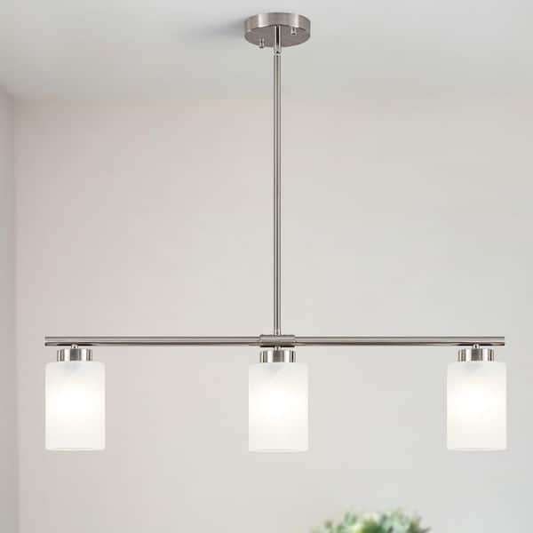 HLJYNJM 3-Light Nickel Modern Linear Chandelier with Glass Shade