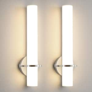 Modern 2-Light Brushed Nickel Dimmable LED Wall Sconce With Acrylic Shade 18W 3000K Vanity Light Fixtures (Set of 2)