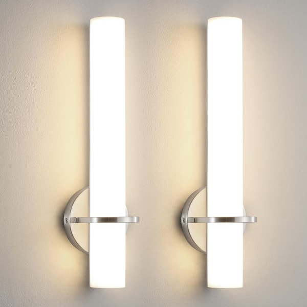 KAISITE Modern 2-Light Brushed Nickel Dimmable LED Wall Sconce With Acrylic Shade 18W 3000K Vanity Light Fixtures (Set of 2)