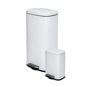 7.92 Gal. and 1.3 Gal. White Metal Household Trash Can Set