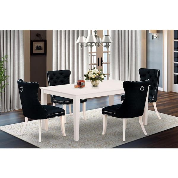 East West Furniture 5-Piece Rectangular Linen White Finish Solid Wood Top-Upholstered Dining Room Set-Seats 4