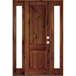 58 in. x 96 in. Rustic Alder Square Red Chestnut Stained Wood V-Groove Left Hand Single Prehung Front Door