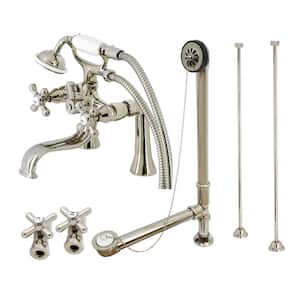 Vintage 2-Handle Clawfoot Tub Faucet Packages with Supply Line and Tub Drain in Polished Nickel