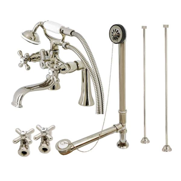 Kingston Brass Vintage 2-Handle Clawfoot Tub Faucet Packages with Supply Line and Tub Drain in Polished Nickel