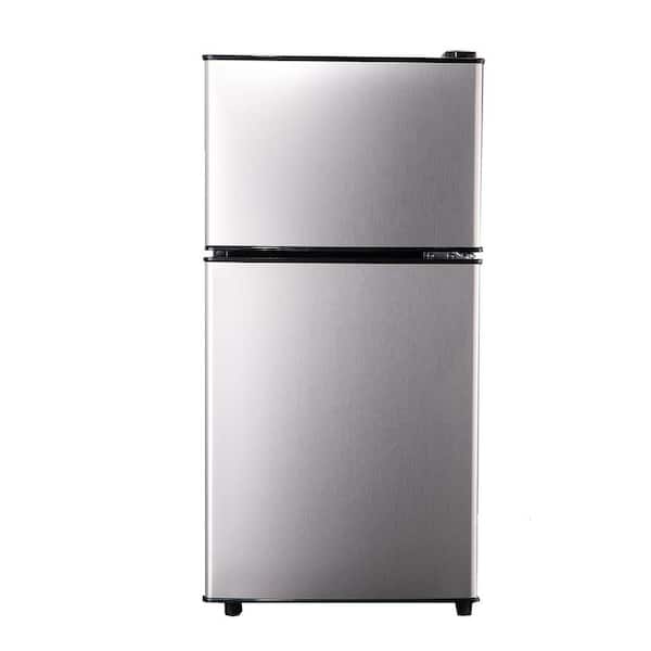 Cesicia 34.2 in. W 3.5 cu. ft. Mini Refrigerator in Silver with 2-Doors, 7-Level Thermostat and Removable Shelves