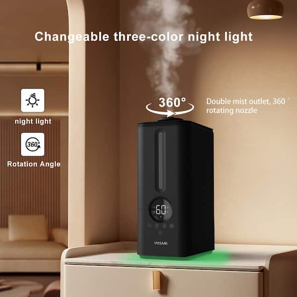 Vissani 1.5 Gal. Ultrasonic Humidifier 360 ° Turning Dual Nozzle