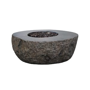 Boulder 43 in. x 35 in. x 16 in. Irregular Oval Concrete Propane Fire Pit Table in Dark Gray