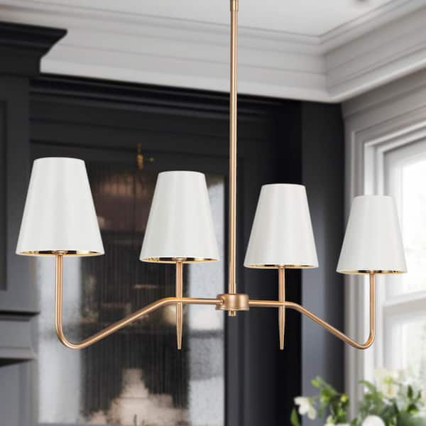 LNC Modern Gold Chandelier 4-Light Linear Kitchen Island Chandelier with Cone Fabric Shades