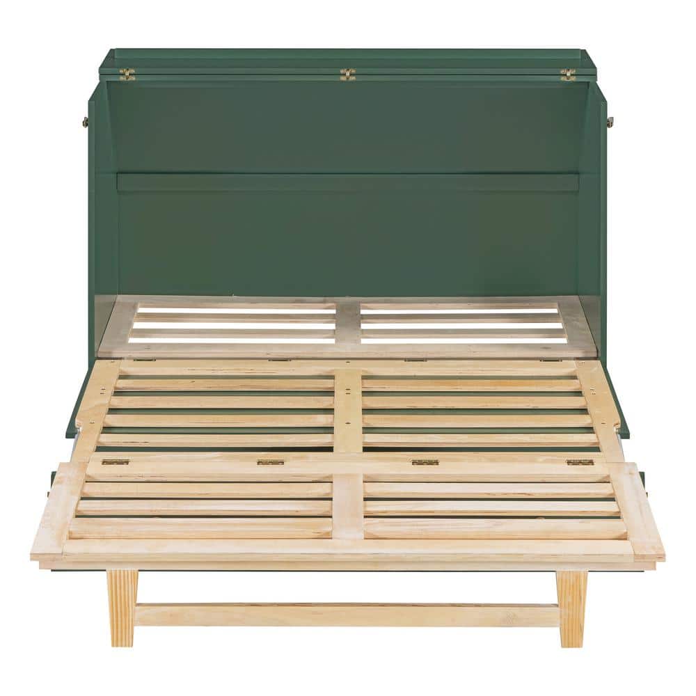 Harper & Bright Designs Green Wood Frame Full Size Murphy Bed with ...