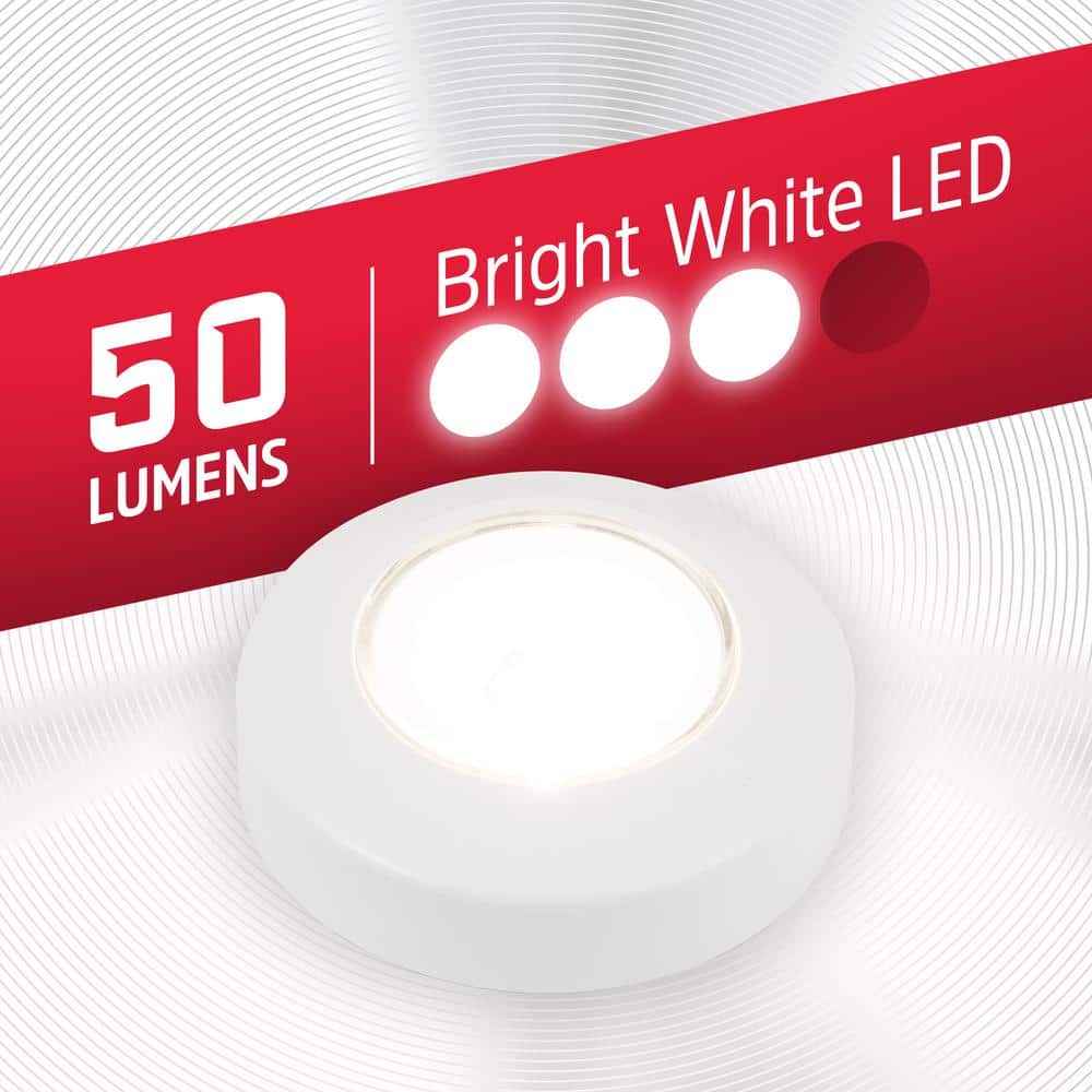 White Round LED Battery-Powered Motion Sensor Puck Lights, 2-Pack