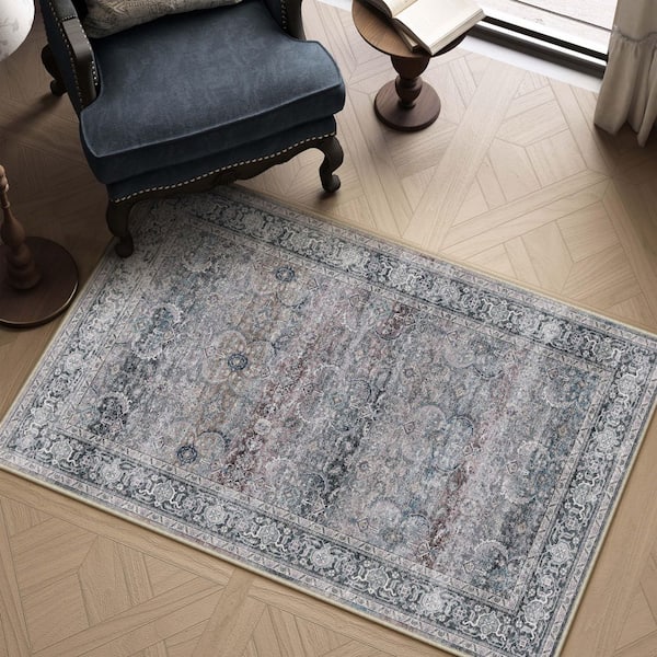 Holly Purple 3 ft. x 5 ft. Distressed Vintage Floral Area Rug
